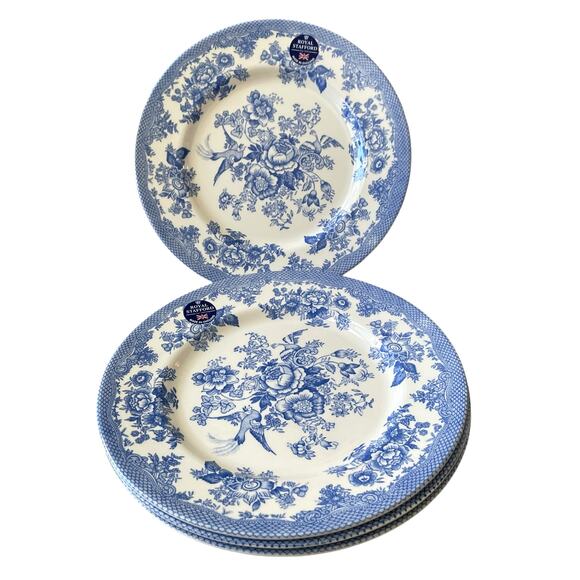 Royal Stafford Asiatic Pheasant 11in Dinner Plates Blue & White Set of 4 NEW - Picture 8 of 10